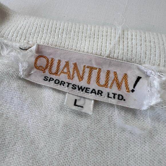 Quantum Sportswear Vintage white acrylic men’s sweater size large V-Neck - Picture 3 of 6